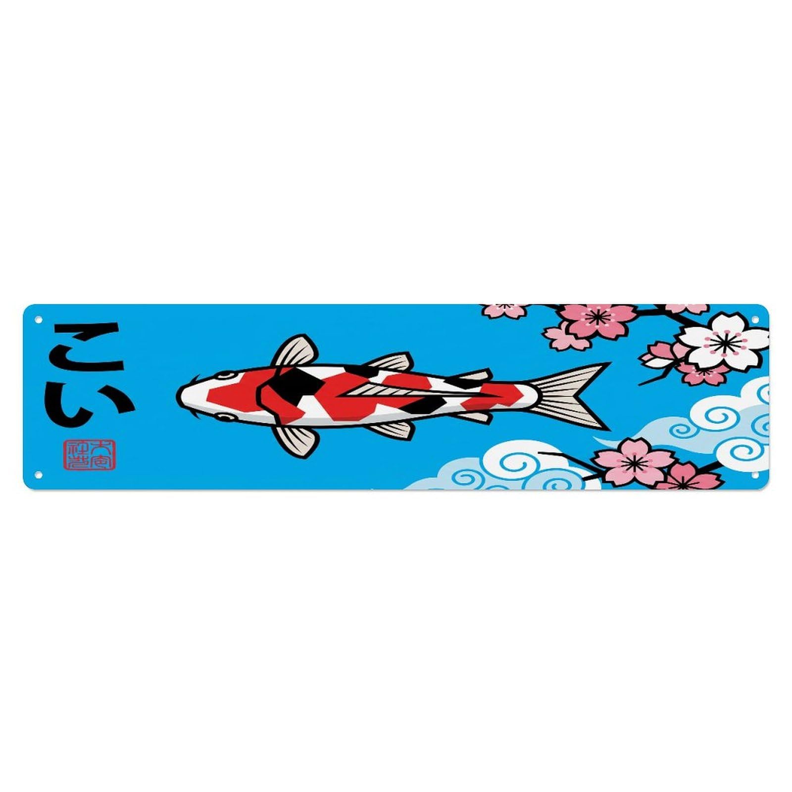 Xanthor Style Metal Tin Sign Vintage Koi Fish Japanese Crimson