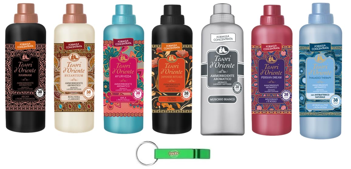 Tesori d'Oriente - Suavizante líquido de tela, almizcle blanco, Ayurveda Hammam Bizanthium Japanase Persa Thalasso 7 x 760 ml + llavero Beni Culinari gratis