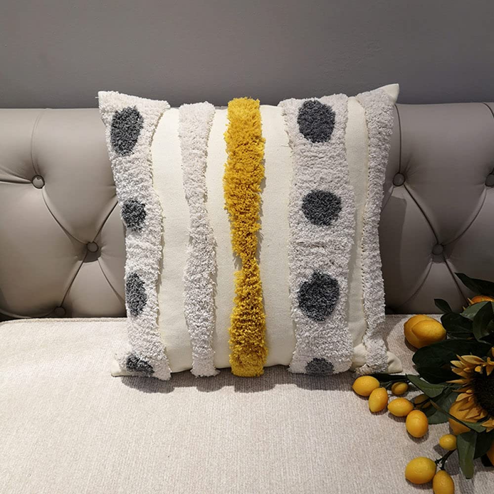 Kissen Deko,Vintage Beige Gestreifte Tufted Jacquard Baumwolle Dekorative Kissenbezüge Marokkanisches Boho 45X45Cm Dekokissen Bezüge Für Sofa Schlafzimmer Wohnzimmer,45X45Cm,2 Stück Set