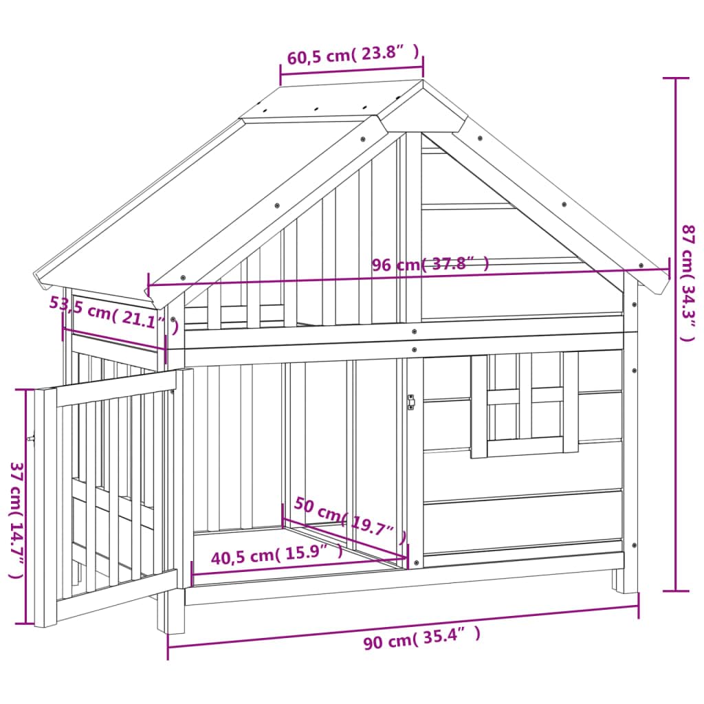 Caseta para perros gris de madera maciza de pino 96 x 60,5 x 87 cm con techo impermeable, gran entrada, protección segura para perros, cachorros, jardín, terraza al aire libre