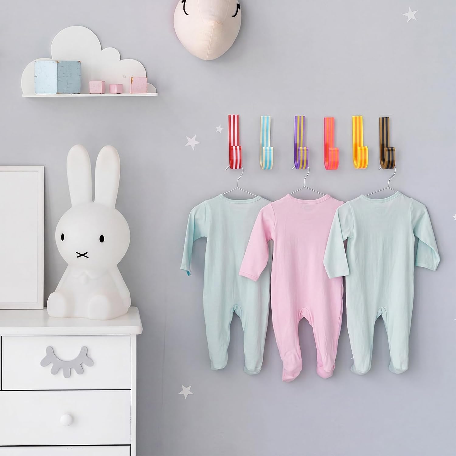 6 Pack Colorful Stripe Wall Hooks Cute Backpack Adhesive Hooks Plastic Coat Rack Wall Mount Hippie-Colored Hook for Office Hanging Bags Posters Key Towels Entryways Bathrooms Door Decor