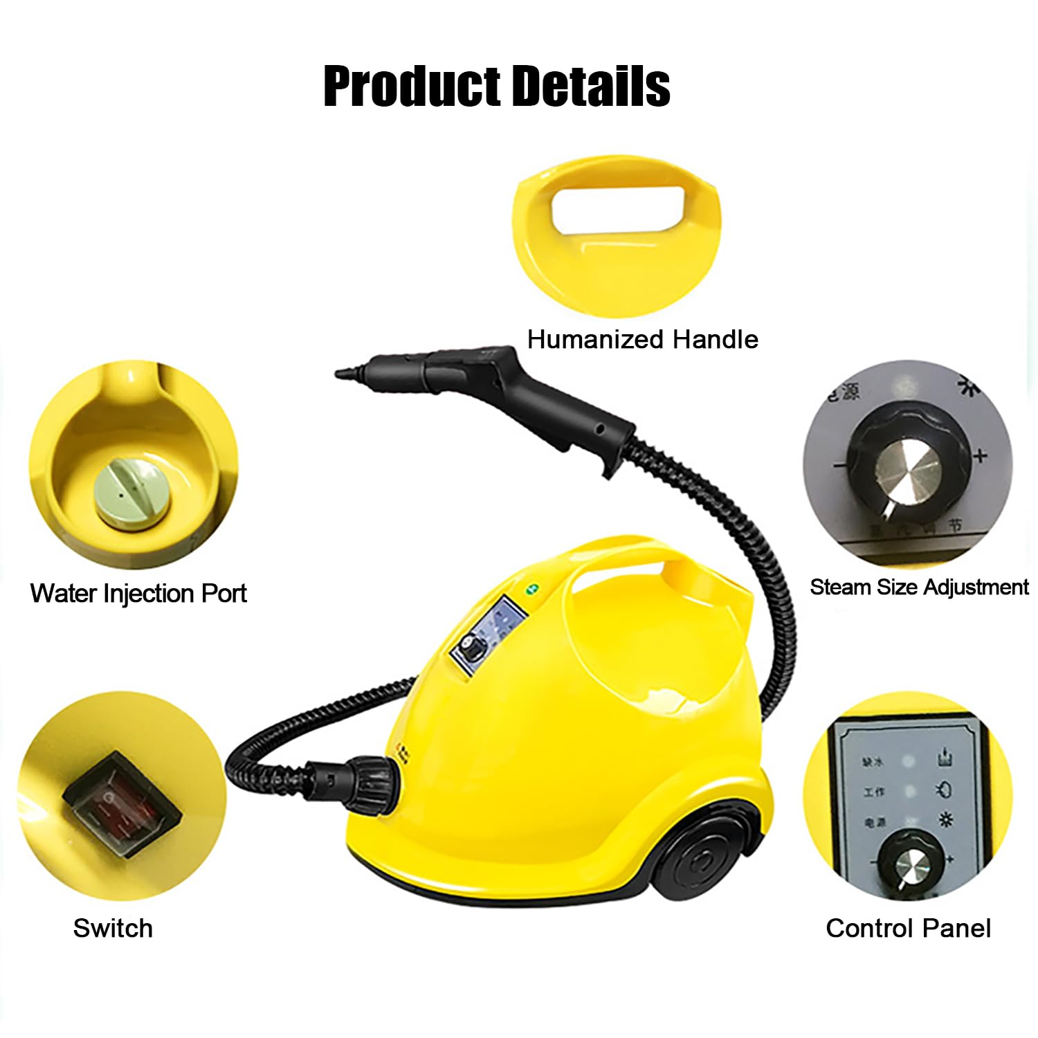 Limpiador a vapor, potente fregona multiusos de 1800 W con tanque de 2 litros y 6 accesorios para el hogar, suelo, alfombra, cocina, azulejos, sofá, coche, tratamiento de chinches