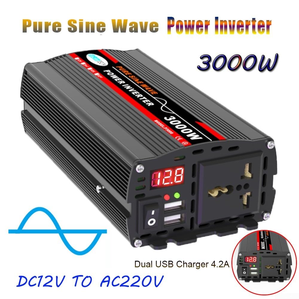 Soluzione energetica sostenibile Inverter a onda sinusoidale pura da 3000 W, ideale per avventure all'aperto (24 V 220 V)