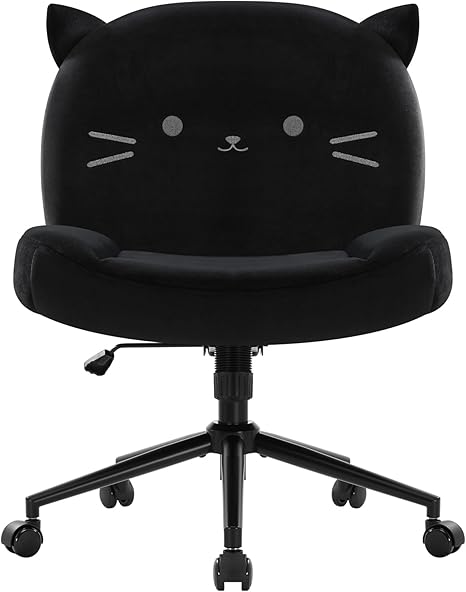 Armless Office Desk Chair with Wheels,Ergonomic Criss Cross Legged Computer Chair with Fabric Padded, Height Adjustable Wide Seat Vanity Chairs,Mid Back Task Chair for Home, Bedroom (Black)