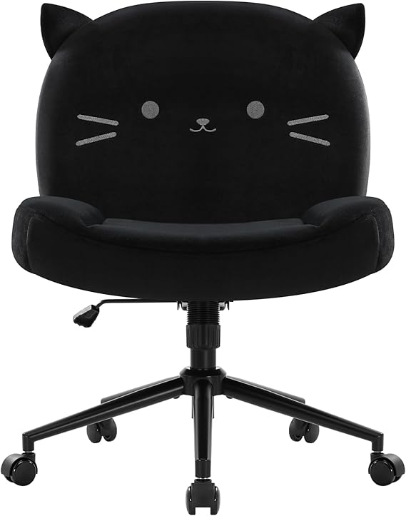 Armless Office Desk Chair with Wheels,Ergonomic Criss Cross Legged Computer Chair with Fabric Padded, Height Adjustable Wide Seat Vanity Chairs,Mid Back Task Chair for Home, Bedroom (Black)