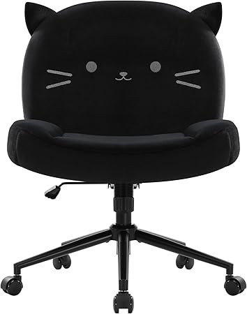 Armless Office Desk Chair with Wheels,Ergonomic Criss Cross Legged Computer Chair with Fabric Padded, Height Adjustable Wide Seat Vanity Chairs,Mid Back Task Chair for Home, Bedroom (Black)