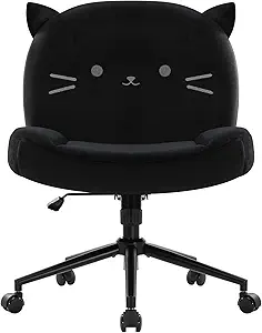 Armless Office Desk Chair with Wheels,Ergonomic Criss Cross Legged Computer Chair with Fabric Padded, Height Adjustable Wide Seat Vanity Chairs,Mid Back Task Chair for Home, Bedroom (Black)