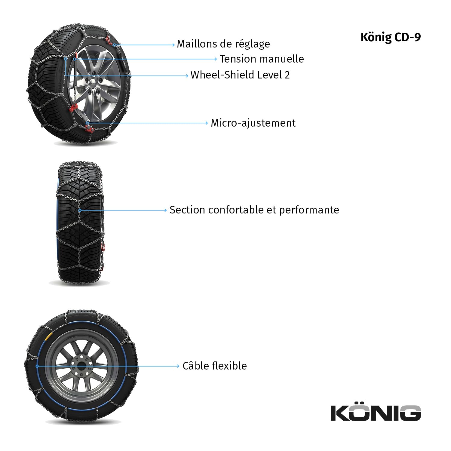 KÖNIG CD-9 104 - Chaînes à Neige, Set de 2