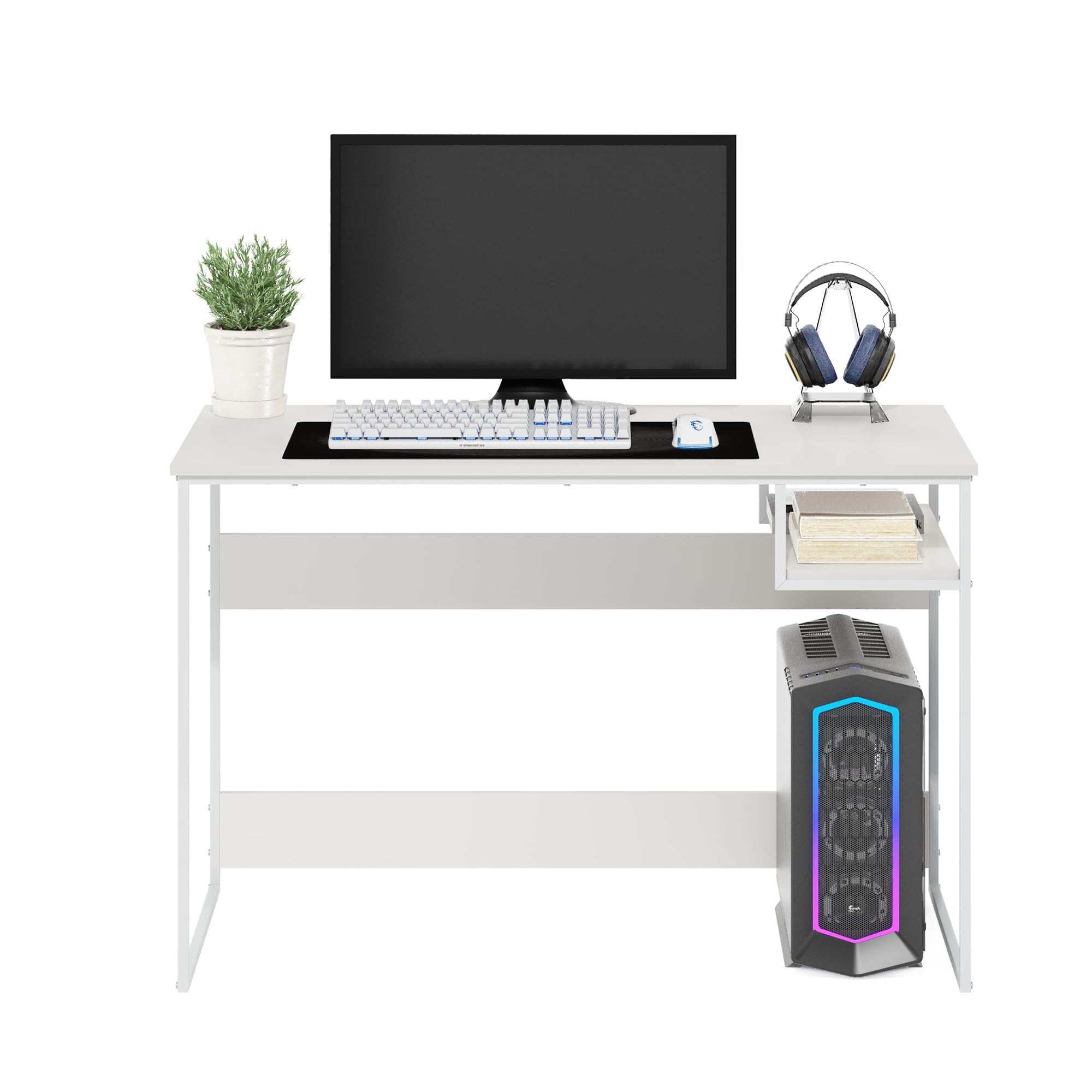 Furinno Moretti Scrivania da studio Modern Lifestyle, larghezza 114 cm, Bianco solido/Bianco