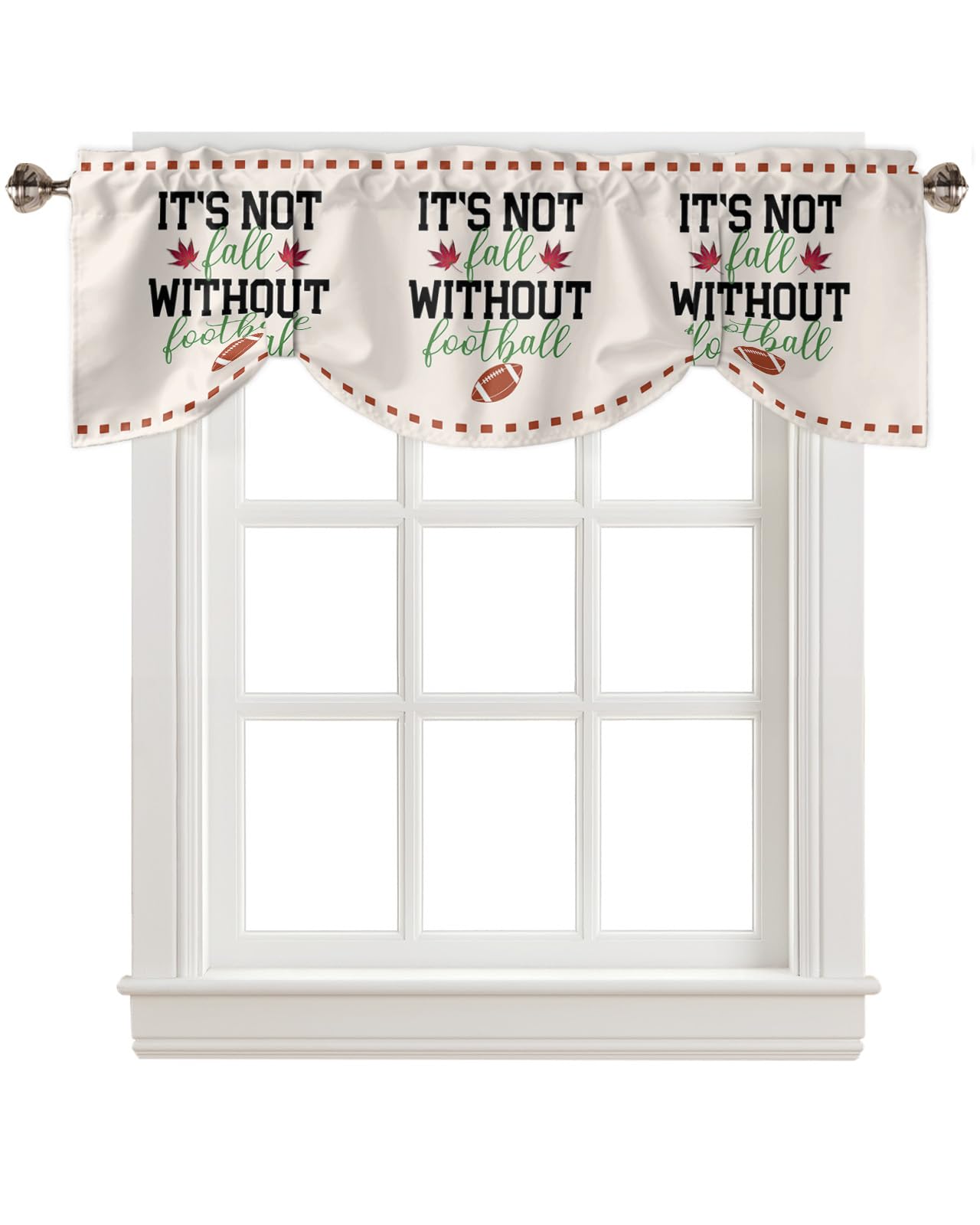 Anzona American Football Tie Up Valance for Kitchen Windows, Sports Theme Fall Maple Leaves Tie Up Curtains for Living Room, Adjustable Balloon Drape Valence Rod Pocket, 1 Panel, 60
