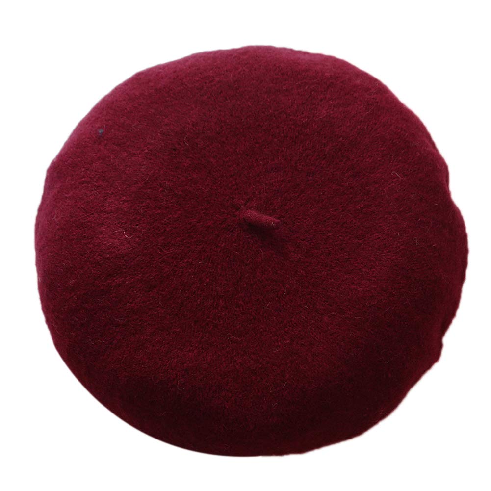 Women Solid Color Beret Wool French Artist Hat Warm Winter Beanie Cap for Female Claret
