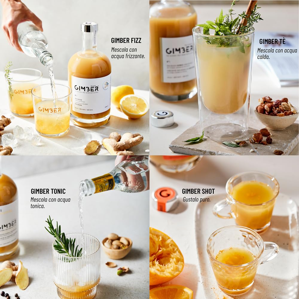Concentrato di zenzero biologico Gimber, 100% naturale e vegano | N°1 3x700ml Original | Concentrato di zenzero biologico, bevanda allo zenzero analcolica con timo limone, concentrato vegano