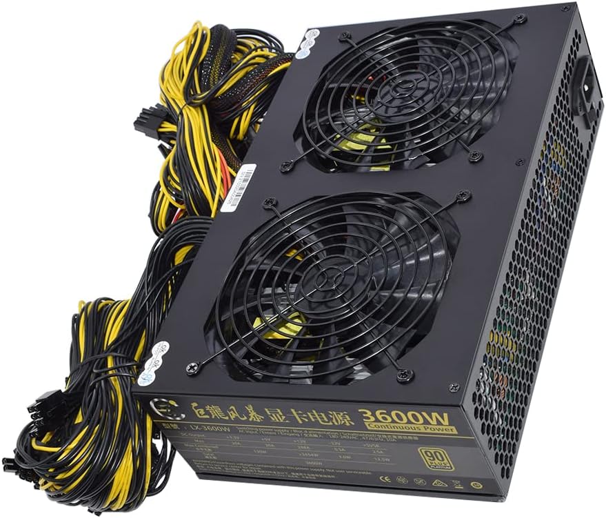 3600W Mining Power Supply 24Pin Miner PC/GPU Adapter ATX 2800W Support 12 GPU 180-240V PSU for ETH Bitcoin Ethereum Miner Rigs