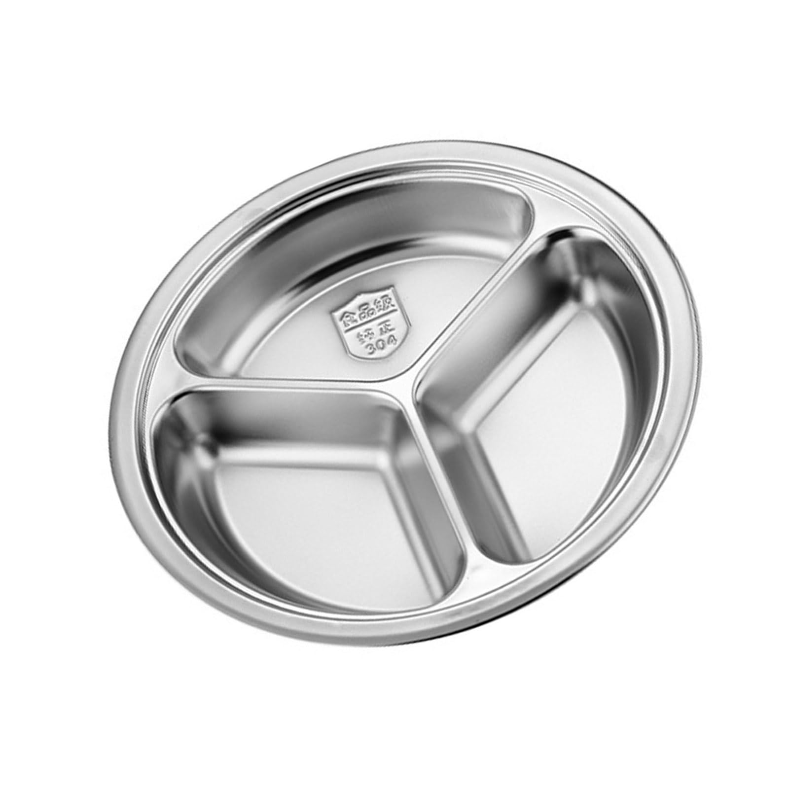 ZWWAAZHF 3-Compartment Stainless Steel Round Serving Plate | Dishwasher Safe, Space-Saving for Kitchen/Dorm Stainless Steel Divided Plate