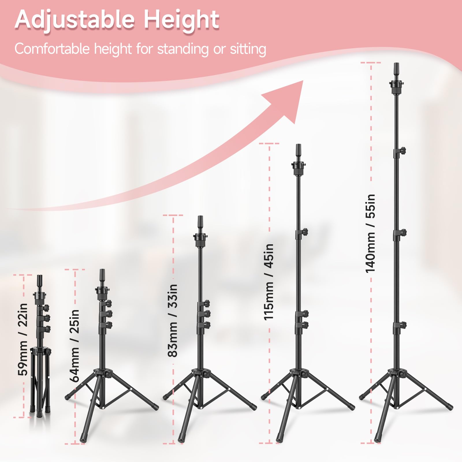 Yofuly Soporte para peluca de 55 pulgadas, trípode de ajuste de altura, cabeza de entrenamiento, cabeza de maniquí para cosmetología, peluquería y entrenamiento — view 2