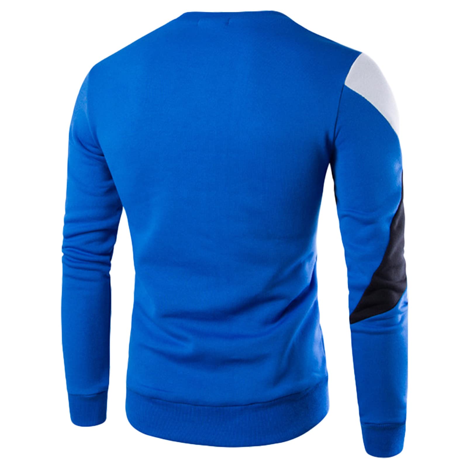 Mens Color Block Sweatshirt Pullover Fall Crewneck Comfort Long Sleeve Tops Casual Patchwork Fleece Sweaters (X-Large,Blue)
