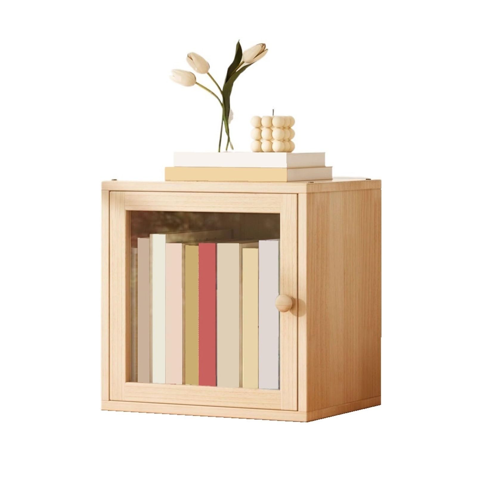 XUJUAN-0227 Bookshelf Desktop Minimalist Bookshelf with Transparent Door Storage Cabinet for Home Office