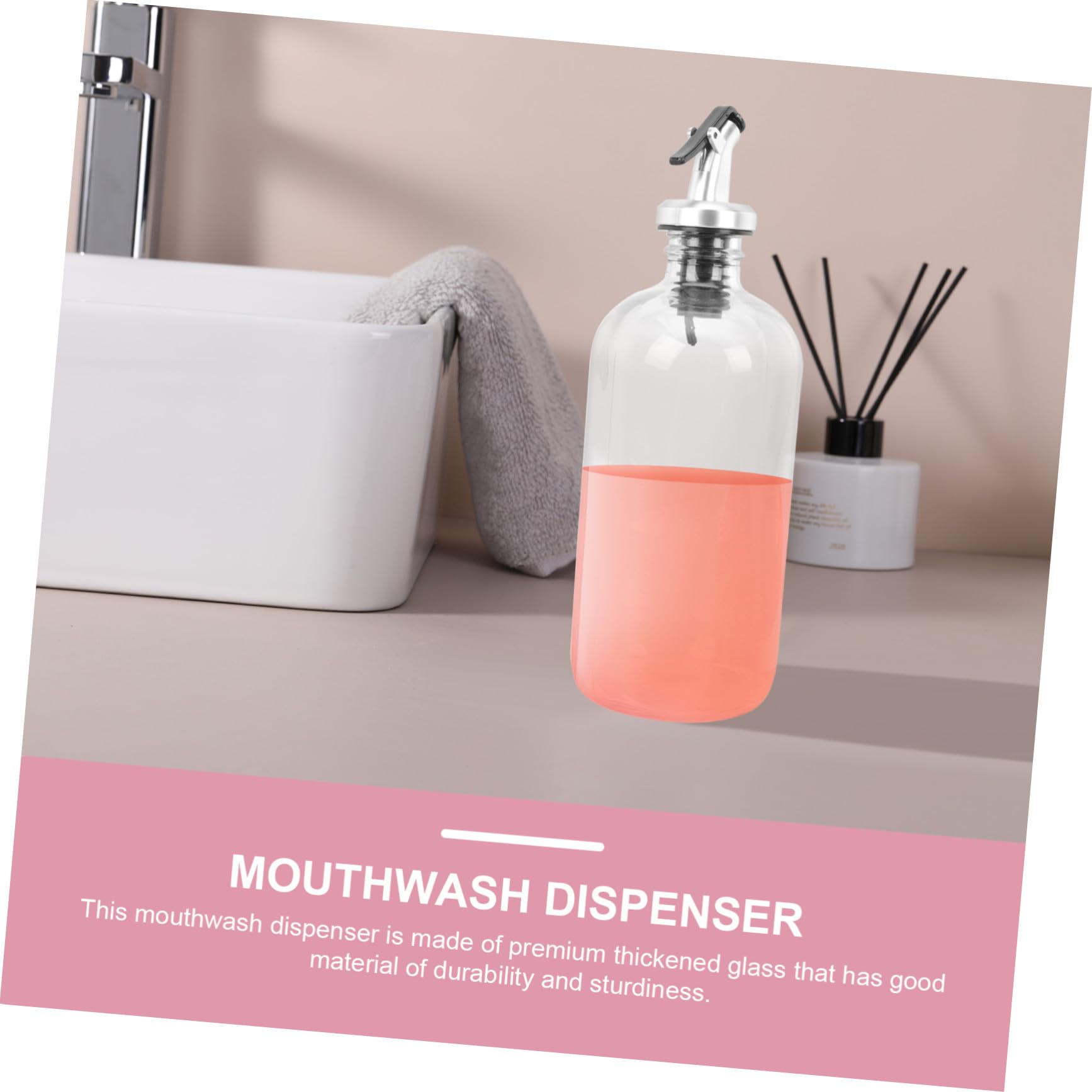 Mundwasserspender aus Glas und Edelstahl 500ml, 2 Stück | Trichter Plus Mundbecher im Lieferumfang, Geeignet für Zuhause, Hotel, Glatt Poliert, Klassisch Elegant