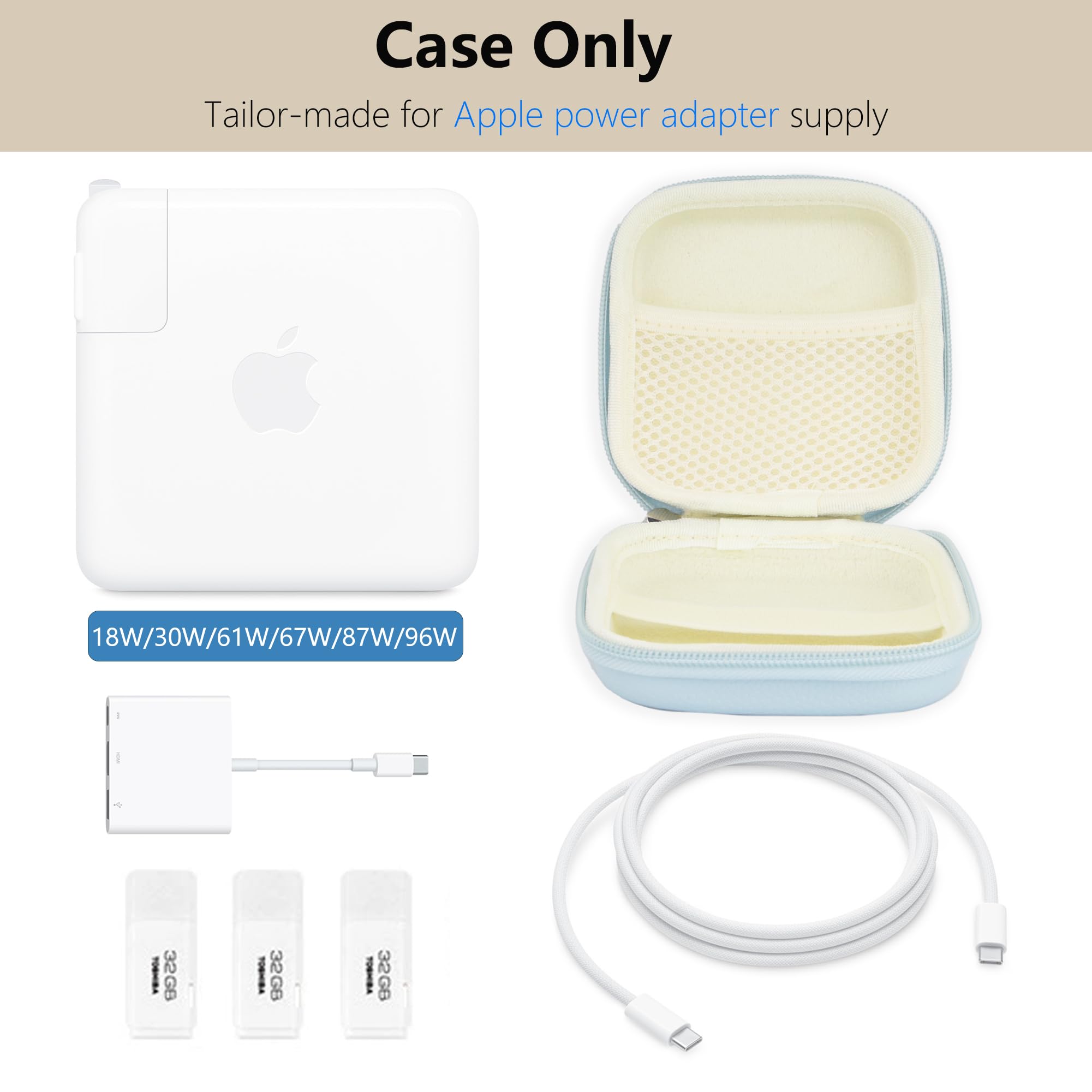 MacBook Organiseur de Chargeur Sac de Rangement Accessoires de Voyage Compatible Câbles USB Bleu