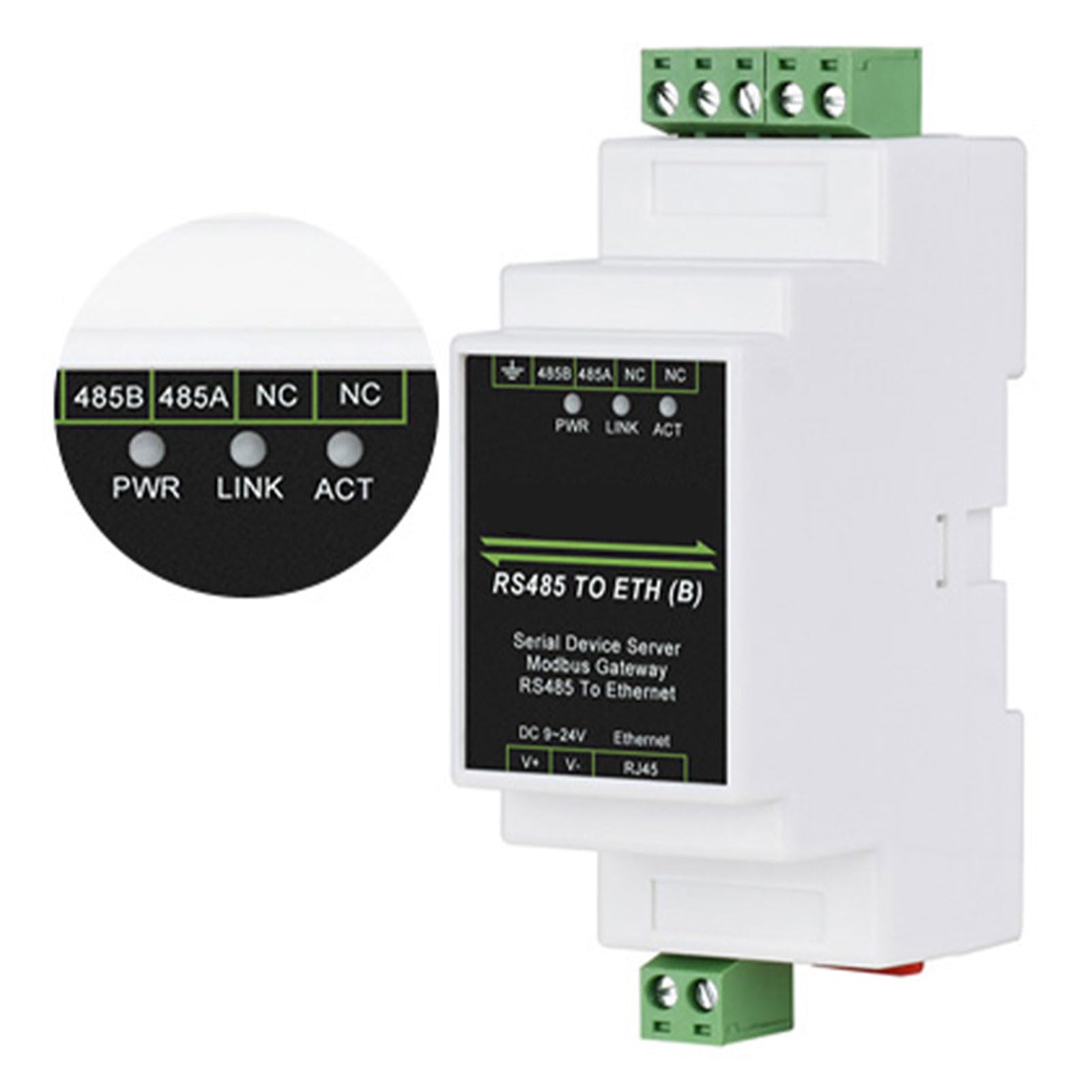 Servidor serie industrial RS485 a RJ45 Ethernet TCPIP a montaje en serie, soporte para adquisición de datos, comunicación RS485 a RJ45, módulo de comunicación, automatización industrial