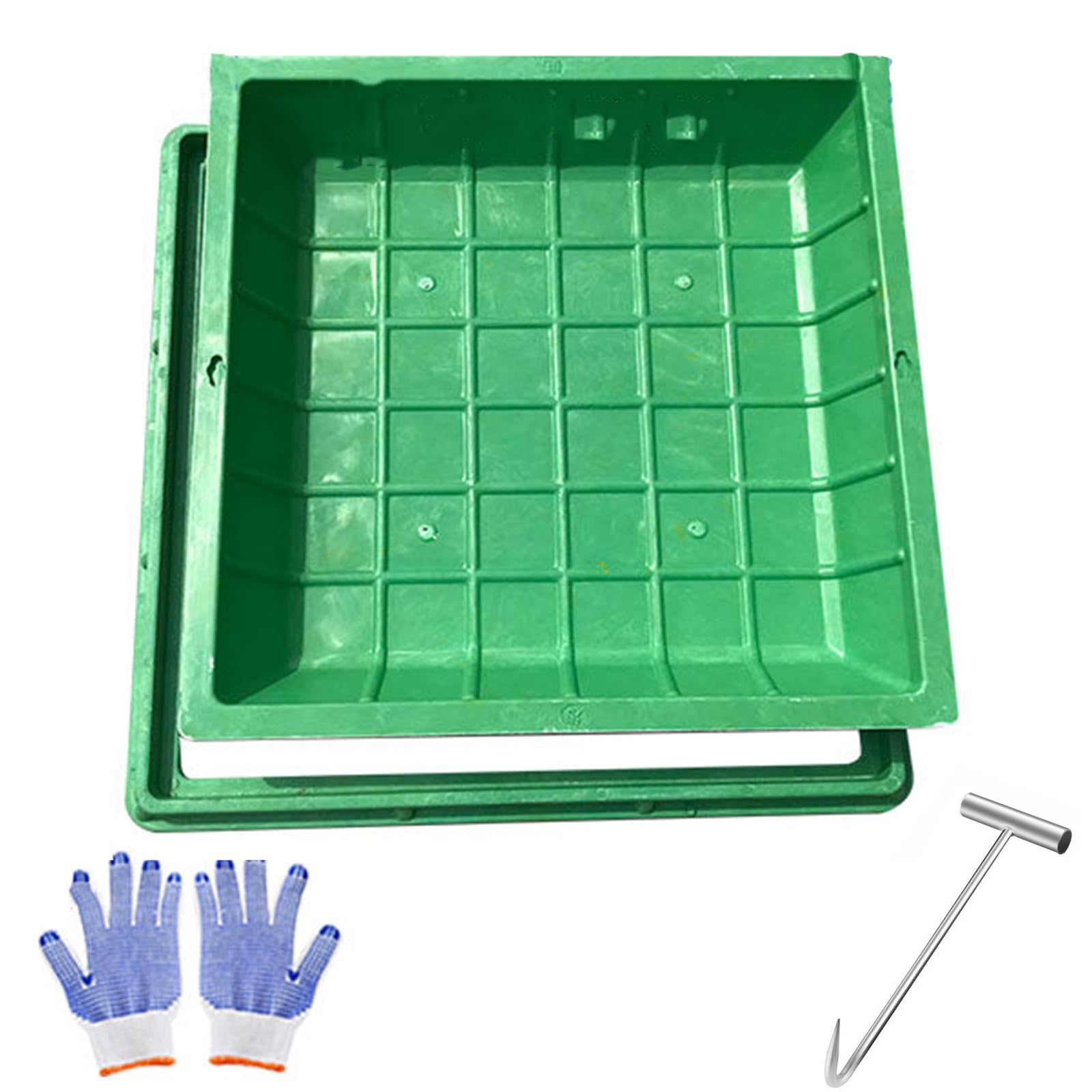 Couvercle Fosse Septique Carrés, Couvercle de Regard Encastrés avec Base en Résine Composite Verte pour Parcs et Pelouses Extérieures(40x40cm/16x16in)