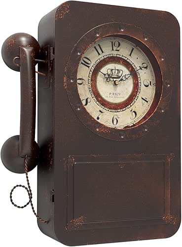 Abdurey Retro Old Telephone Wall Clock with Hidden Safe, Battery
