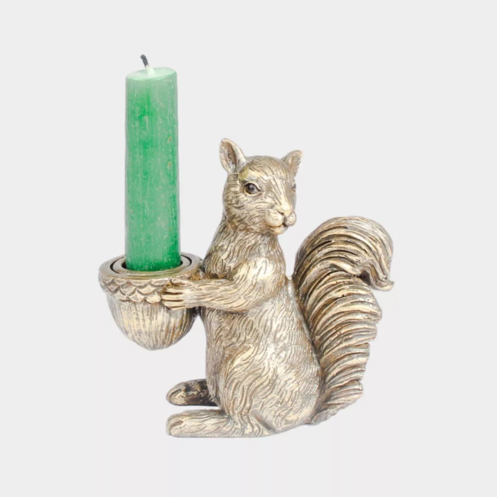 Gold Squirrel Acorn Dinner Candle Holder 11cm Animal Statue Home Office Shelfsitter Decor
