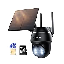 COOAU 4G Telecamera Esterno con SIM e pannello solare,2K Telecamere Batterie Senza Fili con 64G card,360°PTZ Videocamera Sorveglianza,Visione Notturna a Colori,Audio Bidirezionale ,IP66