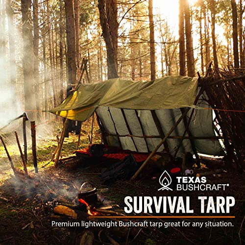 Texas Bushcraft Emergency Camping Tarp, Waterproof 10X10 Emergency Shelter For Backpacking And Hiking, 70D Ripstop Nylon Survival Tarp With Reflective Aluminized Polymer And Loop Ties With Grommets #TOP1