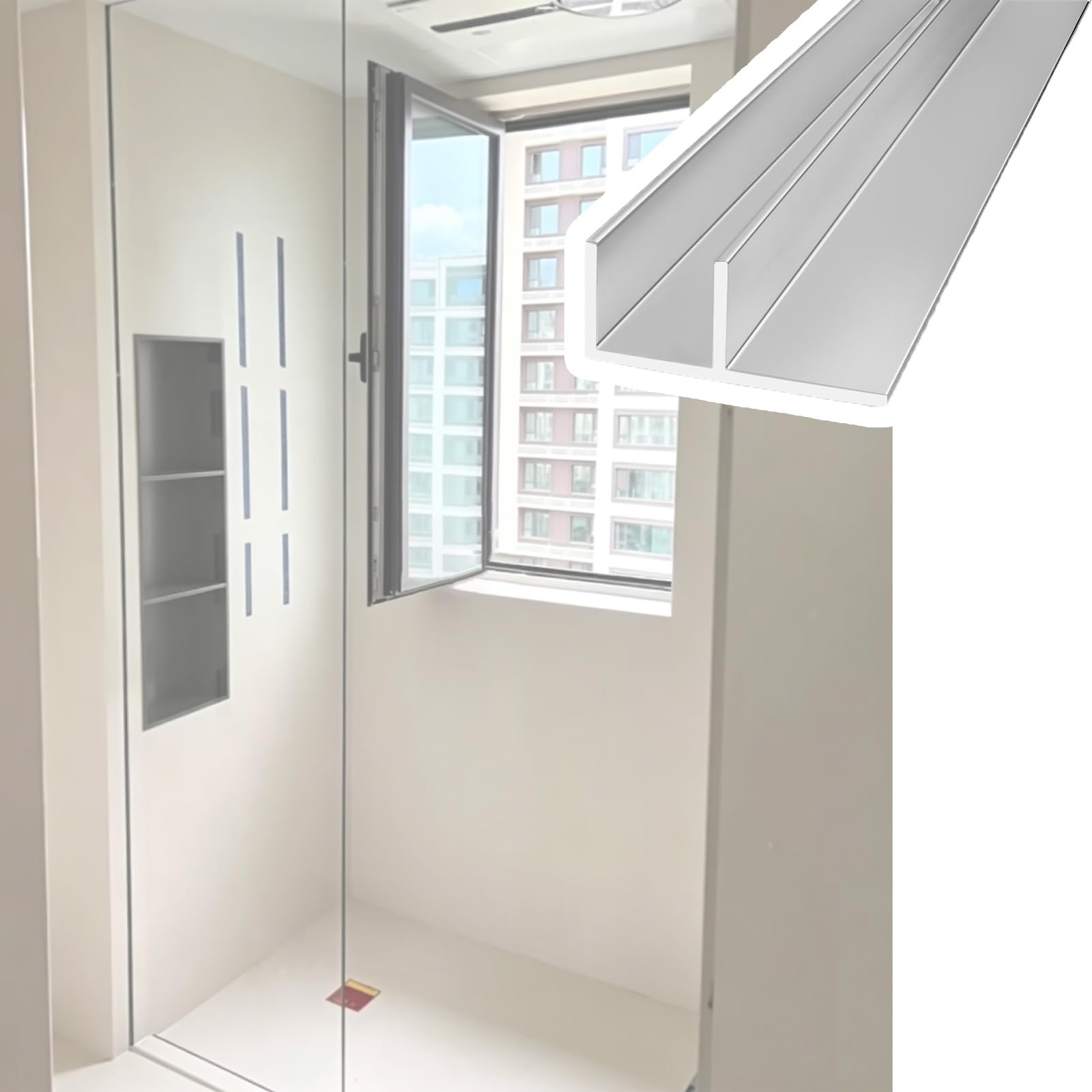 Djphofs 1Pc Versatile F Type Glass Fixed Slot Silver, Heavy-Duty Shower Channel For Panel, Sturdy Aluminum Alloy F(,L1.5m(59In) W13.2mm(0.52In))