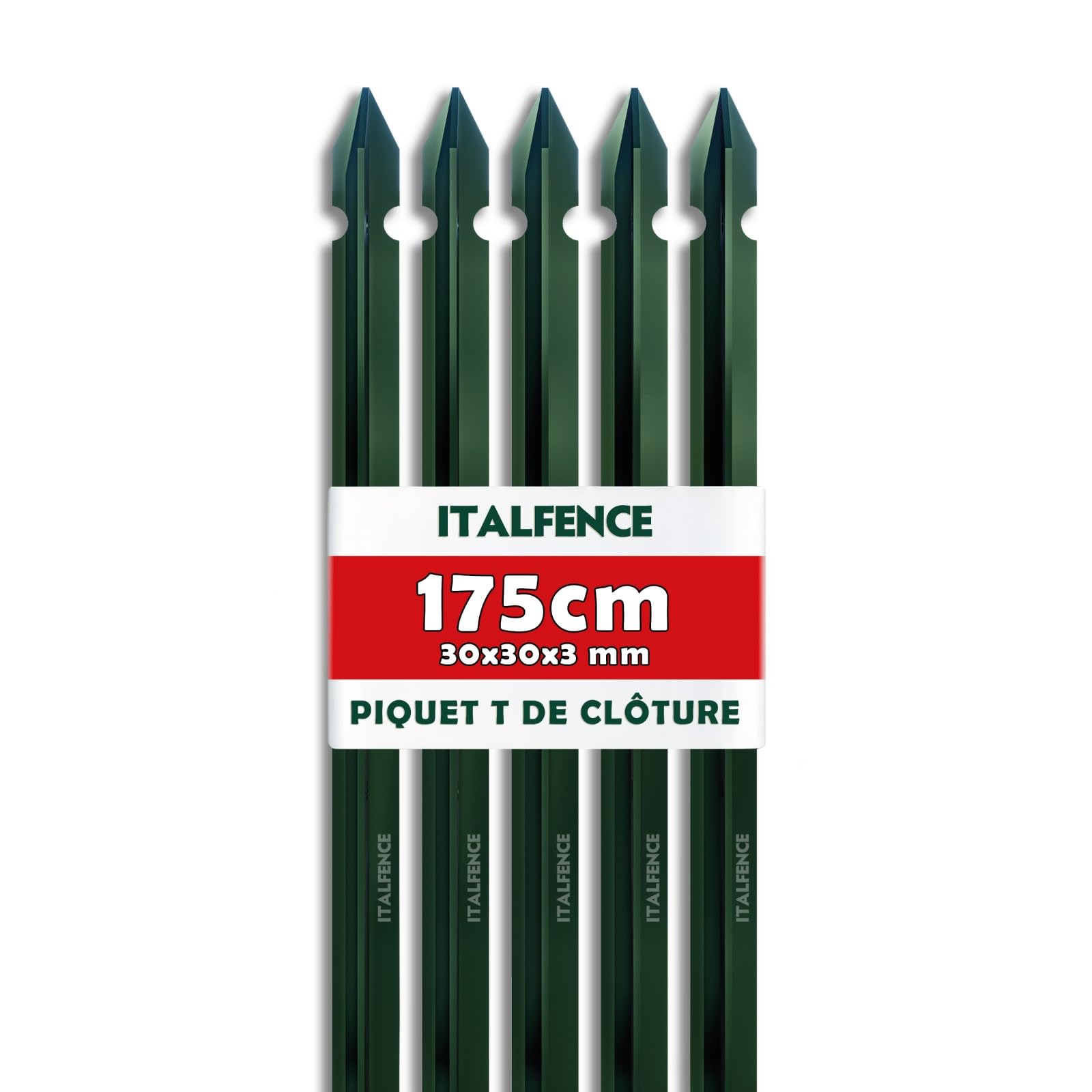 Piquet T H175cm 30x30x3mm pour clôture en fer plastifié vert [10 pièces]