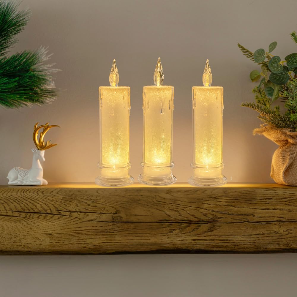 Marco Paul Interiors Three Candles Marco Paul Led Flameless Pillar Candle Battery Operated With Warm White Flickering Light Realistic Flame Effect Festive Light Up Christmas Decoration For Home & Indoor Xmas Décor (Three Candles)