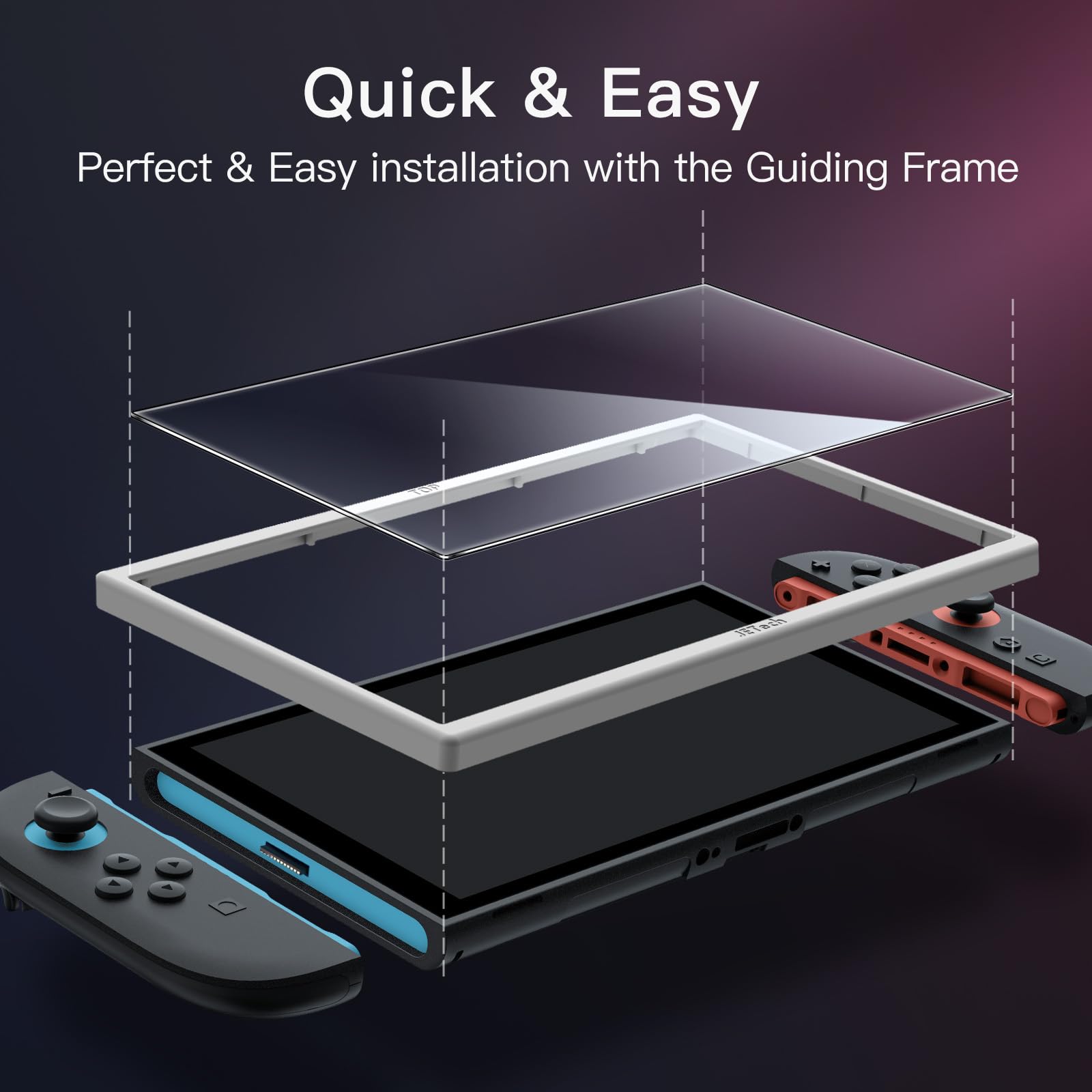 JETech Protector de Pantalla para Nintendo Switch 2 2025, Cristal Vidrio Templado 9H con Marco de Instalación Fácil, Anti-Arañazos, HD Clara, 2 Unidades