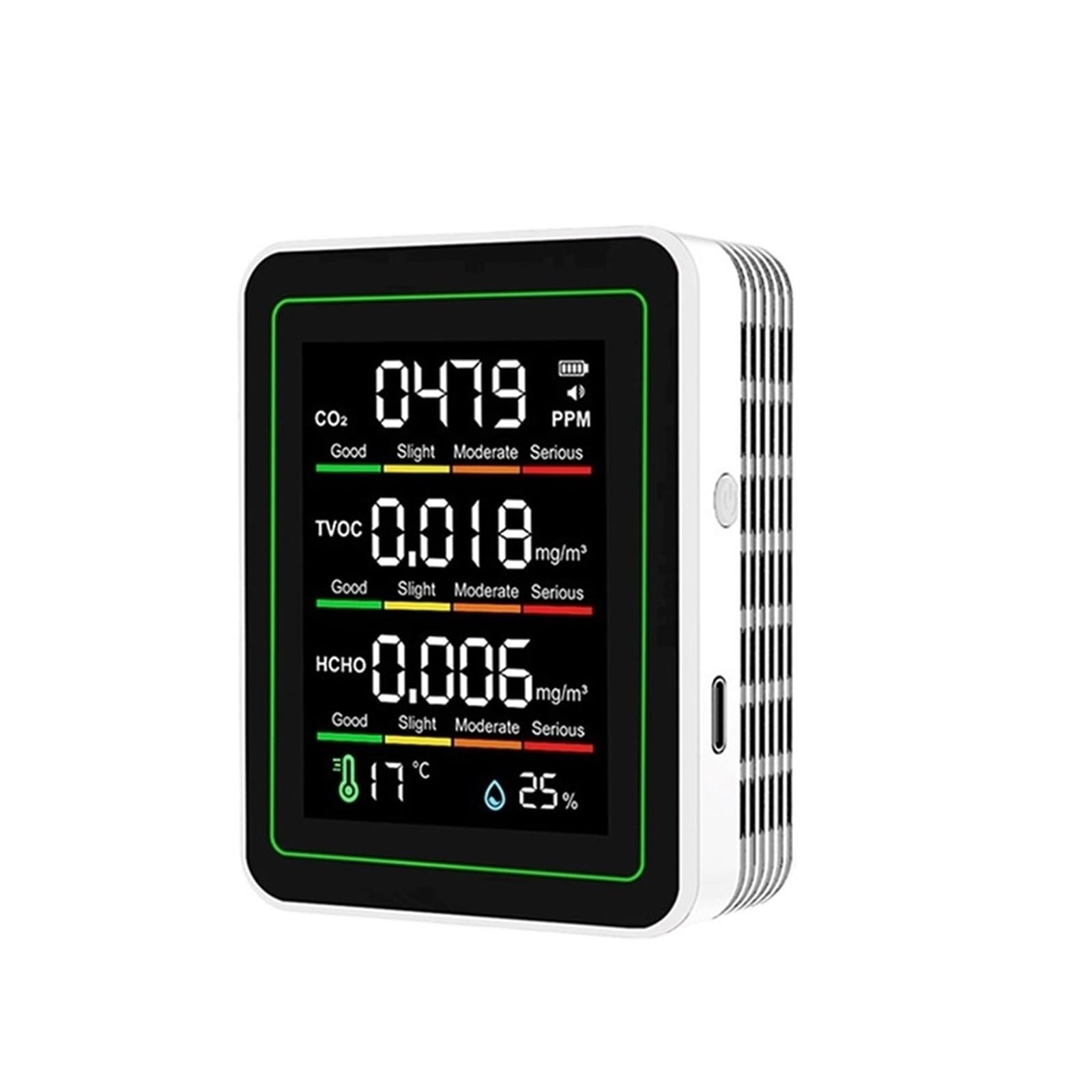 Air Quality Monitor, 5-in-1 Air Detector Formaldehyde Temperature Humidity CO2 Detector(Bianco)