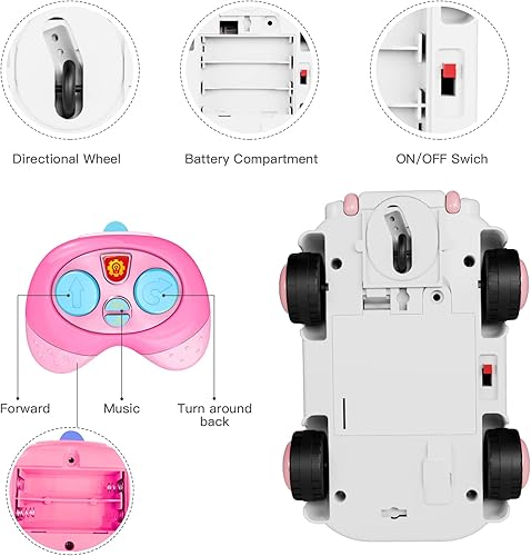 Miniatura 6 de LOVE LIFE Juguetes para niñas a partir de 3 años, autos a control remoto para niños, con 3 muñecas de dibujos animados, coche RC con música y luces,
