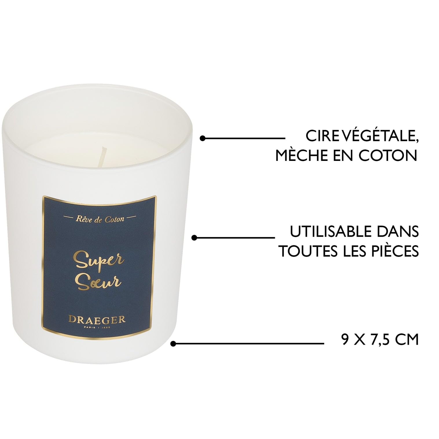 DRAEGER PARIS 1886 PARIS | Bougie blanche parfumée Rêve de coton ''Super Soeur'' | Idée Cadeau