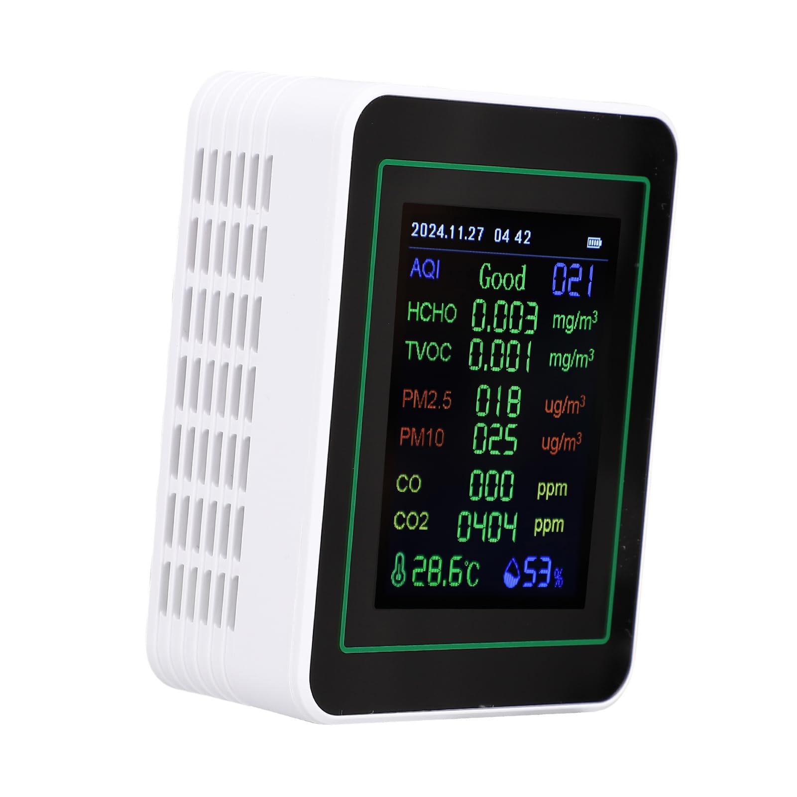 Cocoarm Misuratore di qualità dell'aria per Interni con Schermo TFT da 2,8 Pollici Sensore di qualità dell'aria Portatile 12 in 1 CO2 PM2.5 TVOC Monitor CO con umidità della Temperatura per Casa,