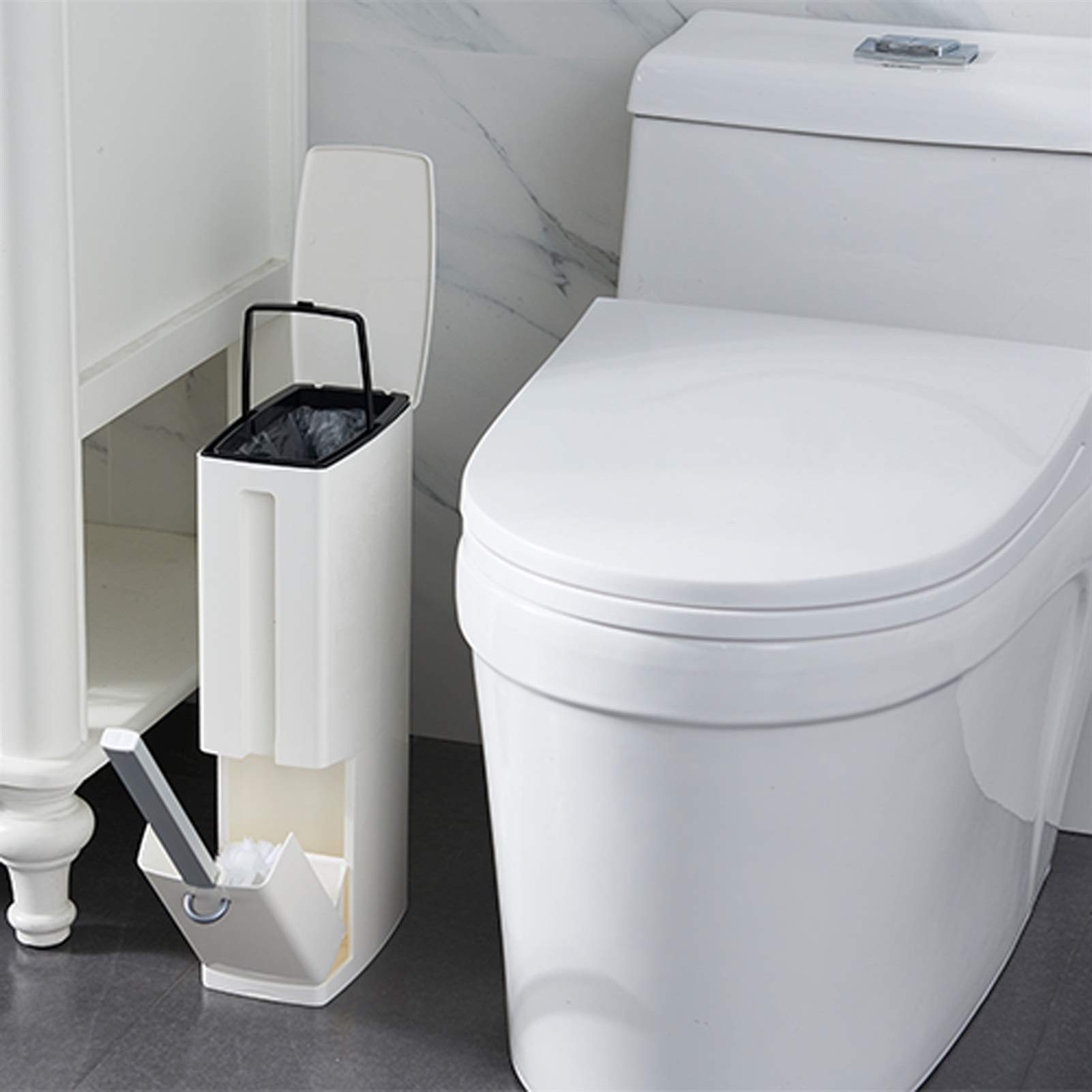 Escobilleros Basura del cepillo de inodoro puede configurar la herramienta de limpieza de inodoros con un lugar para almacenar bolsas de basura para ahorrar espacio (blanco / marrón) Escobillero(Bruin
