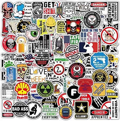 100 Hard Hat Stickers for Tool Box, Thermos, Helmet Decals, 100% Waterproof Funny Stickers for Adults, Hard hat accesories, Mechanics, Electricians, Military, Construction, Welders