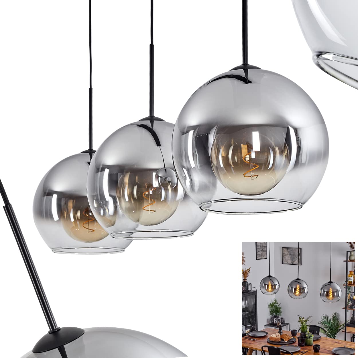 Hängeleuchte Koyoto Vintage Design – 8-armig, Metall/Glas, Max. 147 Cm Hoch, E27 Fassung, Ohne Leuchtmittel