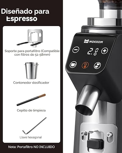 Miniatura 7 de MOKKOM Molinillo de café profesional de rebabas planas de 64mm con 100 ajustes de molienda, cuerpo de acero inoxidable totalmente metálico