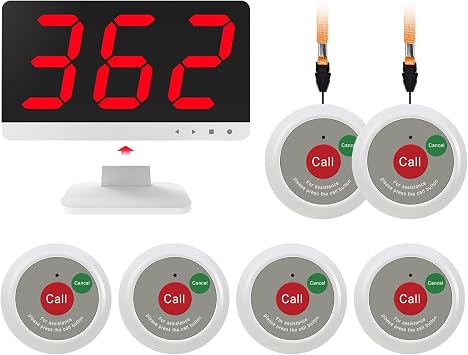 Caregiver Call Button, Wireless Nurse Call System for Elderly at Home with 6 Emergency Call Buttons and 1 Display Receiver-1000FT Long Range Call Bell System for Nursing Home Clinic Hospital