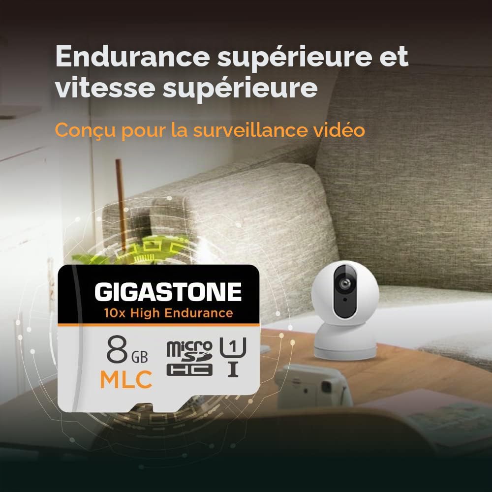 [10x Haute Endurance] GIGASTONE Industriel MLC Carte Mémoire 8 Go, Lot de 10 Cartes, pour Caméra de Surveillance, Dashcam, 4K Vidéo, Vitesse 85 Mo/s, U3 V30 [5 Ans Récupération de données Gratuite]