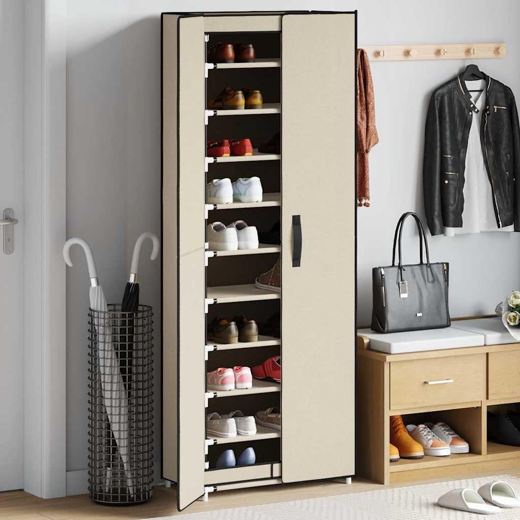 Scarpiera color crema, 60 x 30 x 166 cm, in tessuto con 10 ripiani, scarpiera stretta, organizer salvaspazio per corridoio e ingresso, scarpiera chiusa, struttura stabile in acciaio per
