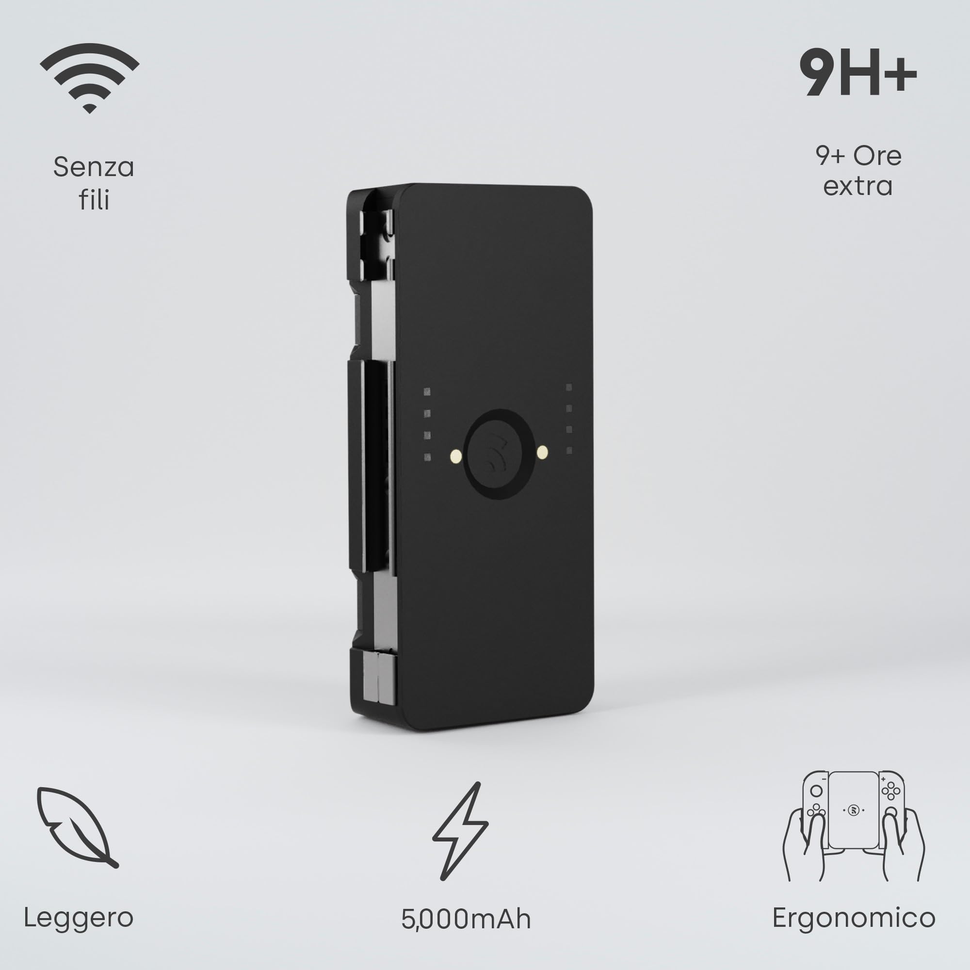 Remotto Enerjoy Go - Caricatore portatile per Nintendo Switch & OLED - Batteria esterna 3 in 1: ricarica wireless, modalità telecomando e modalità base di ricarica Joy-Cons - Accessori Switch