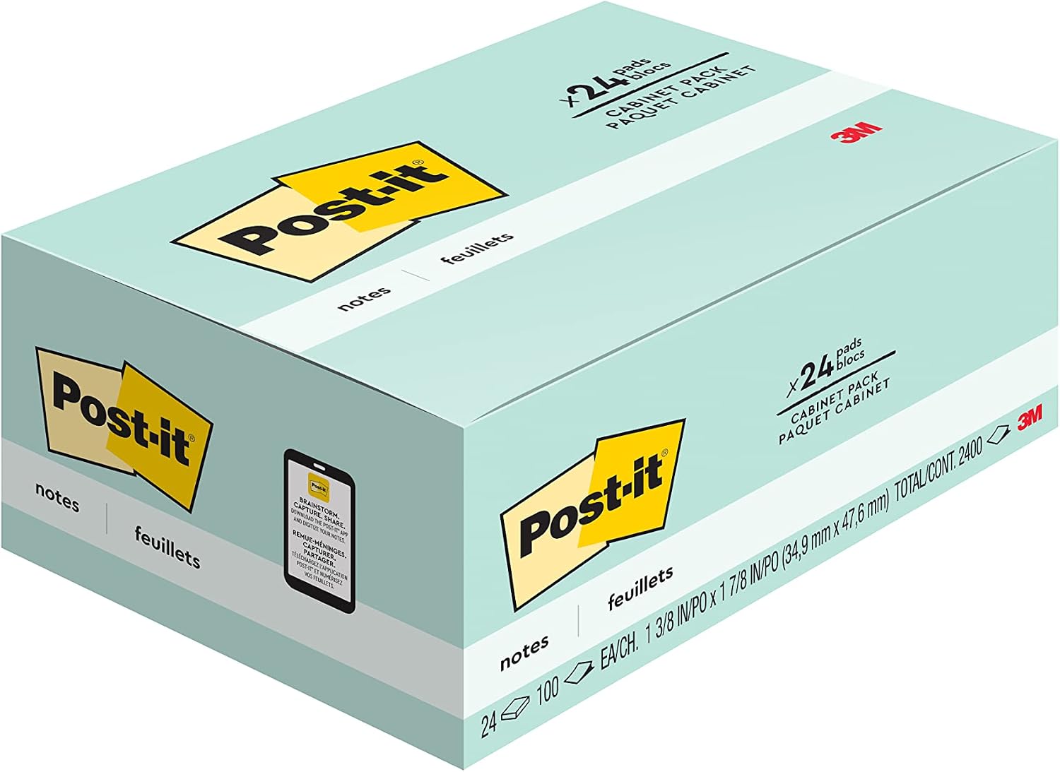 Post-it Notes, 1 3/8 in x 1 7/8 in, 24 Pads, America's #1 Favorite Sticky Notes, Beachside Café Collection, Pastel Colors, Clean Removal, Recyclable (654-14AU)