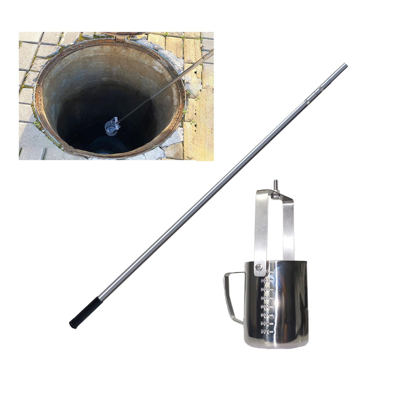 Perche télescopique pour prélèvement d'eau en Acier Inoxydable, Tige de prélèvement Extensible avec 500ml/1000ml Perche d'échantillonnage pour Analyses d'eau(Stainless Steel 1000ml, 1.23-5m/4-16.4ft)