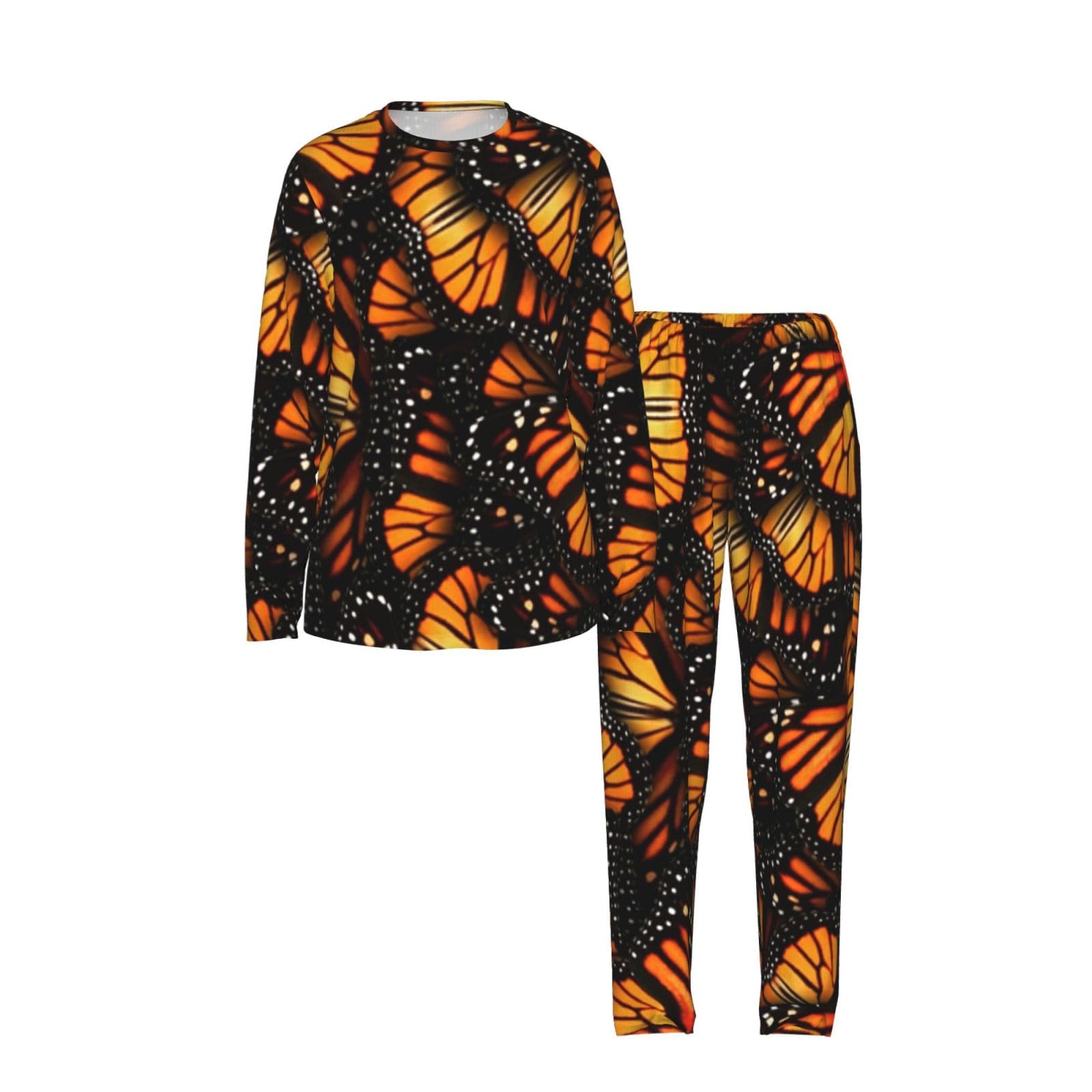 Heaps Of Orange Monarca Farfalle Stampa Donna Manica Lunga Pigiama Set Morbido Elastico Coulisse Casual Daywear