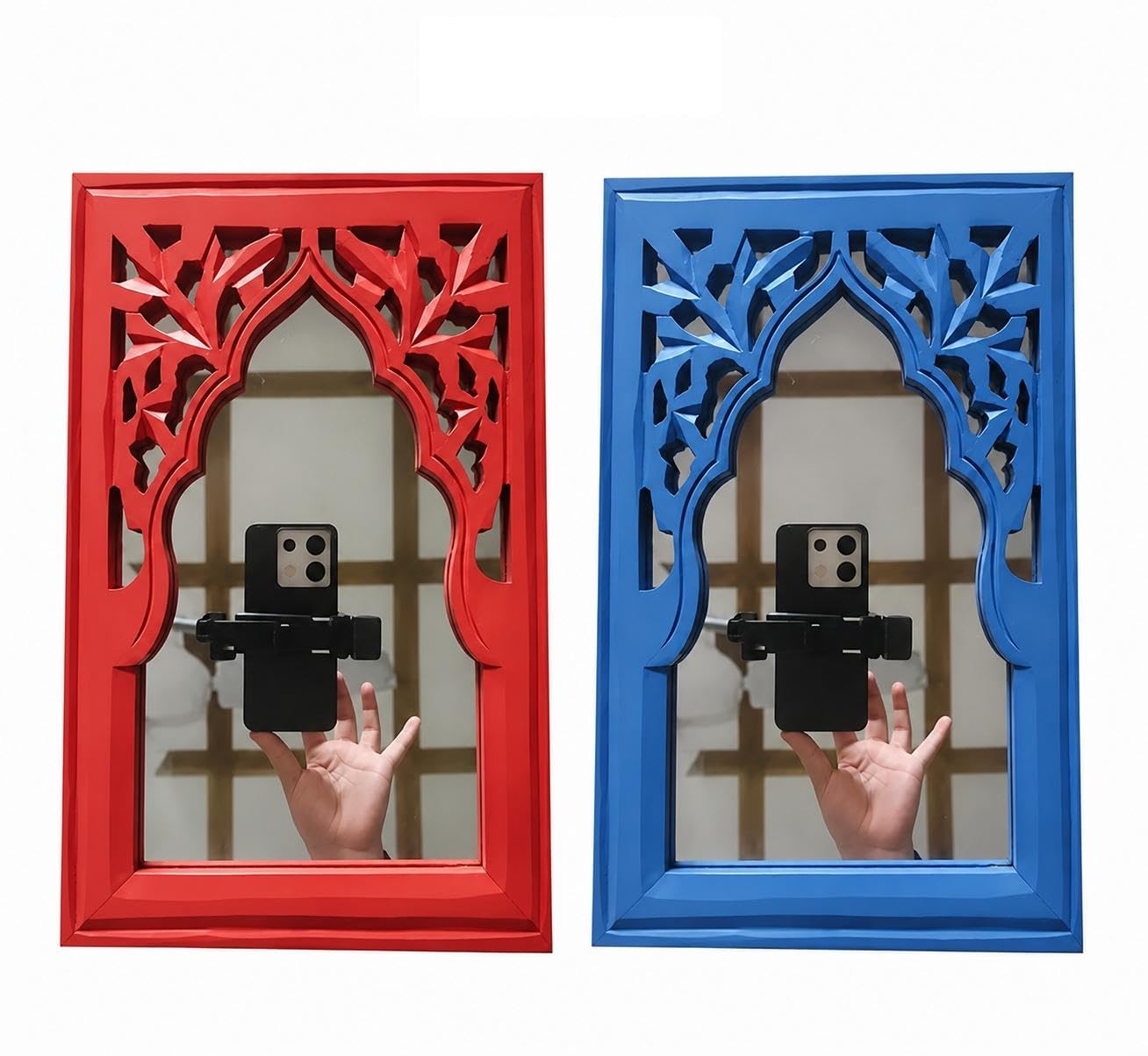 Set of 2 Red Decorative Wall Mirrors, Arched Design, Wooden Home Decor Mirror-image-22
