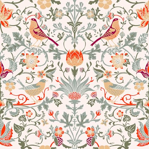 ReWallpaper Bird Flower Wallpapers Walls Peel and Stick Wallpaper Beige Botanical Green Sticky Vinyl Wrap for Furniture Floral Tropical Wallpaper Self Adhesive for Living Room 44.5CMx3M